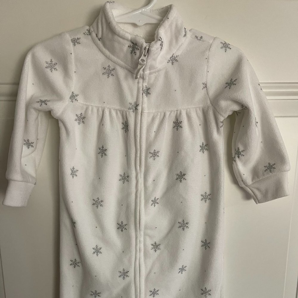 CARTER Baby Sleeper, 12 Mo White With Silver Sparkly Snow Flakes (Not Footed)